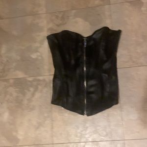 BLack faux leather front zipper corset sz medium M